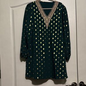 SHEIN Green and Gold Polka Dot Tunic